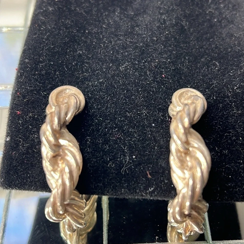 925 Sterling Silver 22g Braided Hoop Pierced Earrings